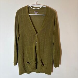 J. Jill Petite Olive Green Linen Blend Cardigan Sweater‎ Size Small